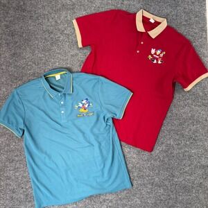 Lot‎ of 2 Disney Mens L Polo Shirts Mickey Mouse & Friends Cartoon Golf Retro